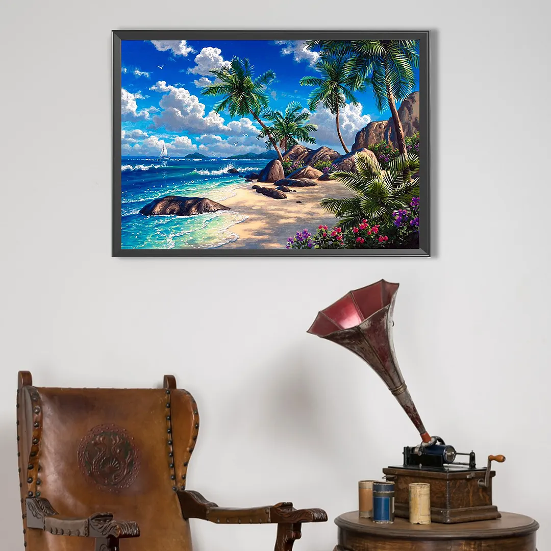 Beach Full DIY 5D Round Drill Diamond Painting Kits for Adults/Beginners Gift Idea Home Wall Decor Diamond Dots Paintings Picture Arts Craft 50x40cm