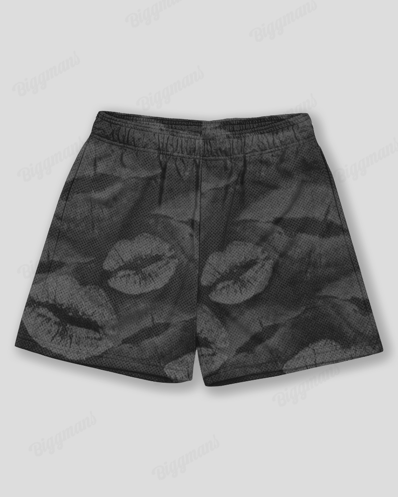 Plus Size Men's Lip Print Graffiti Print Sports Mesh Quick Dry Shorts