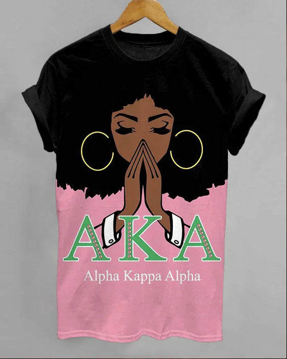 Women's Simple Daily Colorblock AKA Afro Girl Print Crew Neck Short Sleeve Shirt