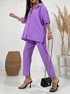 Lapel Long Sleeve Shirt With Pants Solid Color Set