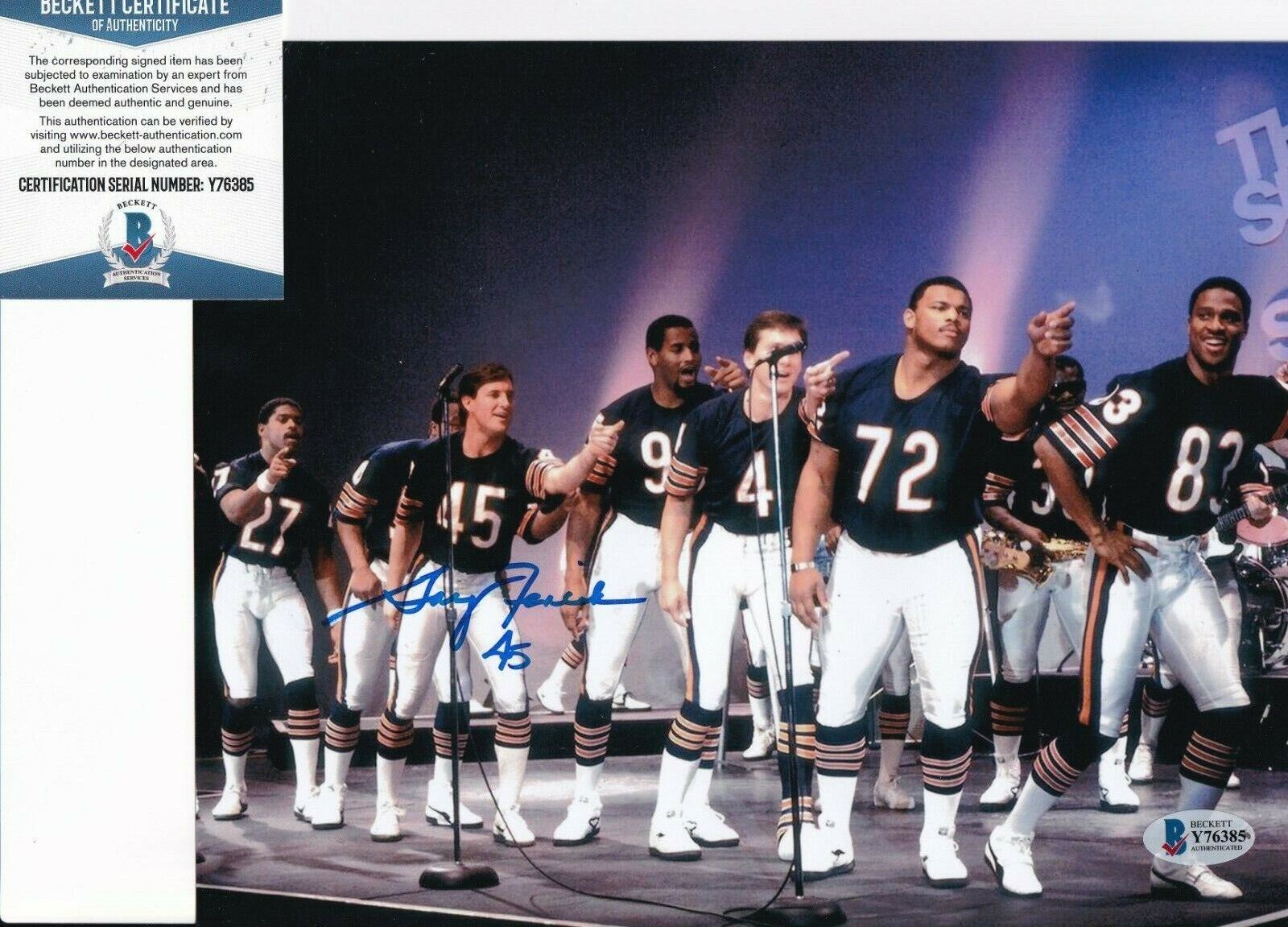 GARY FENCIK signed (1985 CHICAGO BEARS) Football 8X10 Photo Poster painting BECKETT BAS Y76385