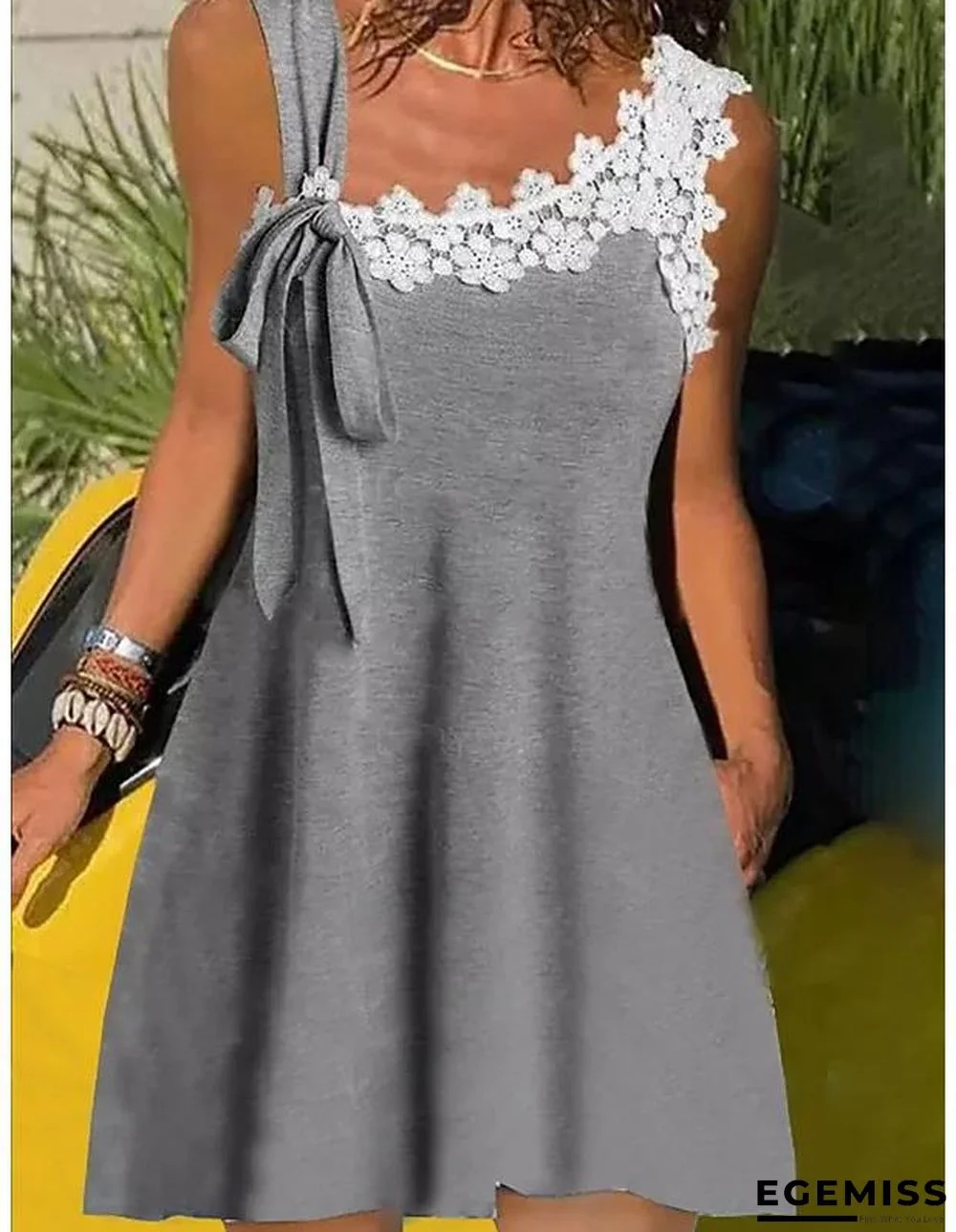 Lace Panel One Shoulder Sleeveless Slim Fitting Knit Dress | EGEMISS