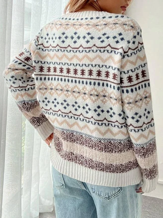 Nigikala Nigikala 2025 New Fair Island Round Collage Loose T-Freuffed Long-Sleeved Sweater Girl