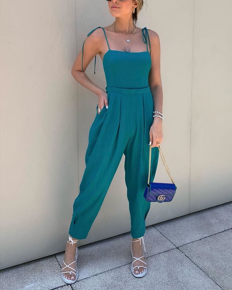 Casual suspender cropped jumpsuit