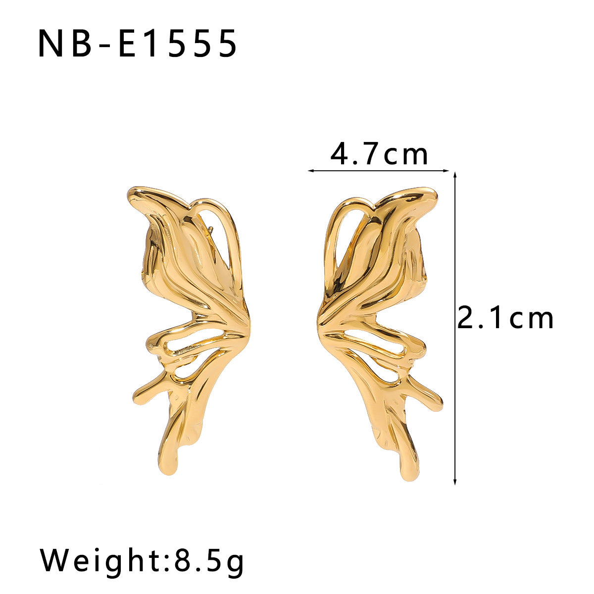 Ins Style Niche Design Butterfly Titanium Steel Earrings Female 18K Gold Plated Stainless Steel Earrings