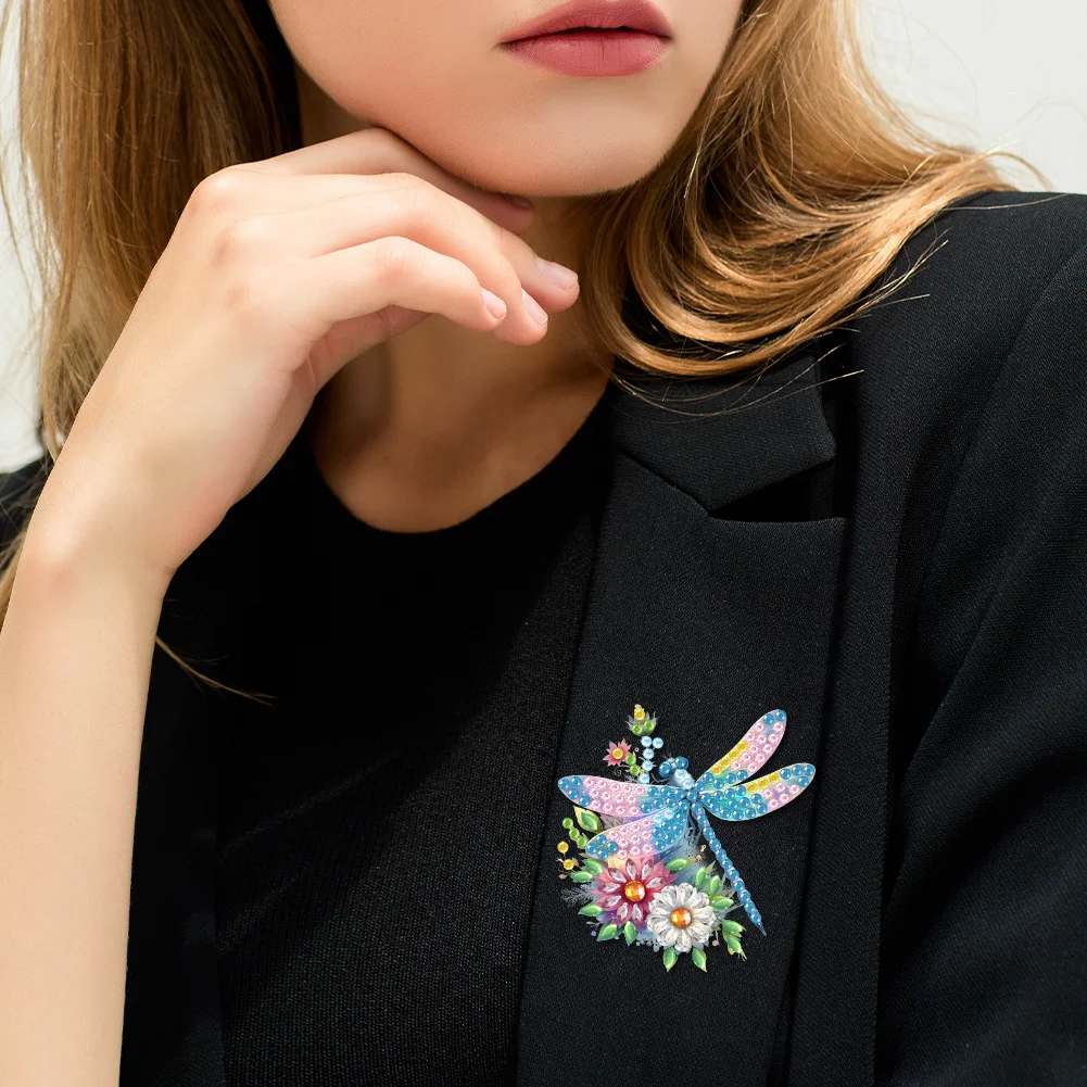 4Pcs DIY Dragonfly Diamond Painting Brooch Diamond Painting Pins Jewelry Kit