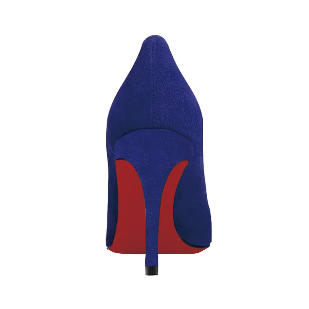 90mm Middle Heels Pointy Toe Pumps Blue Suede-vocosishoes