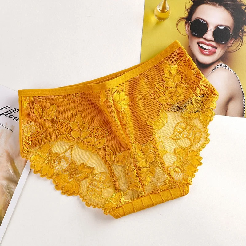 Fashionable sexy comfortable lace panties exquisite panties solid color shorts sexy underwear cutout underwear ladies