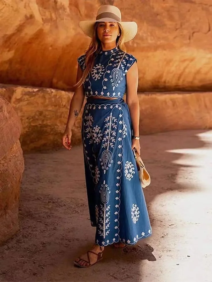 Printed Top and Skirt Set