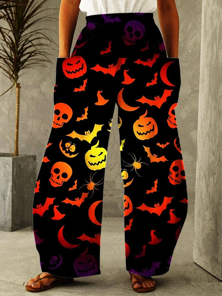 Halloween Skull Pumpkin Print Casual Pants