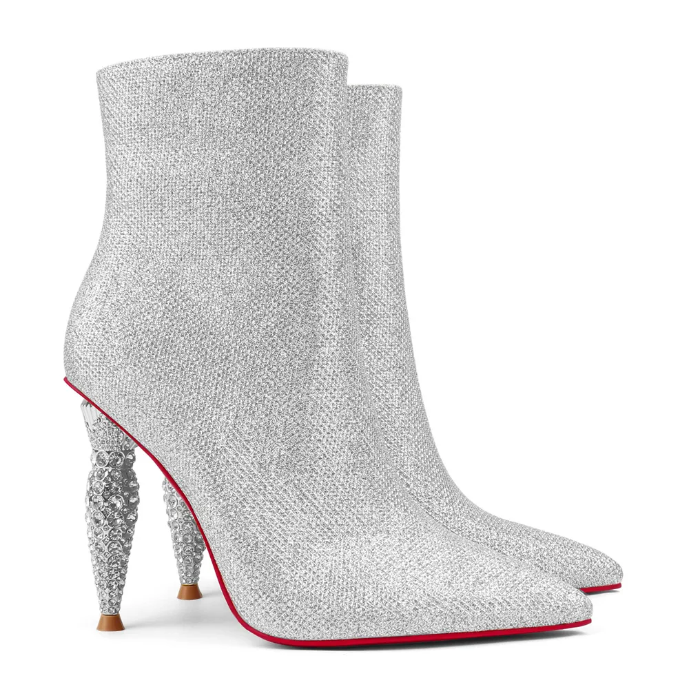 100mm Women's Pointed Toe Glitter Ankle Boots Lipstick Tube Heels-vocosishoes