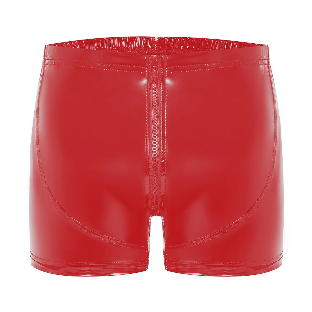 Brownm Brownm Men's PU Bright Leather Shorts, Bright Mirror Flat Leather Pants No Odor Size Accurate