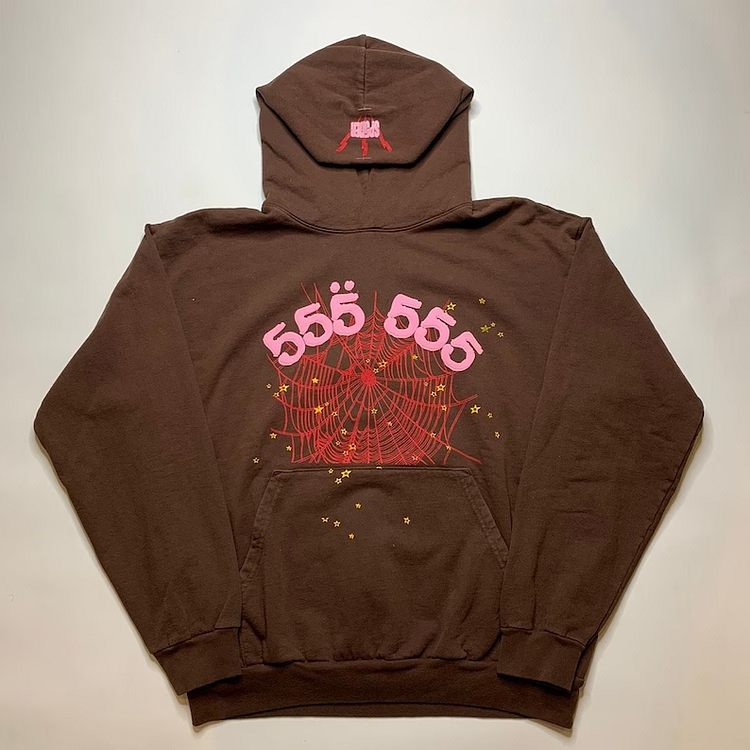 Spider 555 Print Graphic Brown Pullover Hoodie