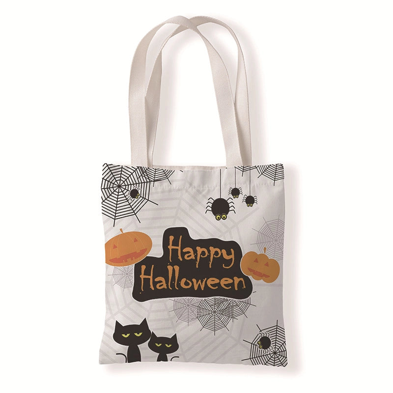 Halloween Women’s Medium Canvas Pumpkin Letter Elegant Streetwear Square Open Canvas Bag