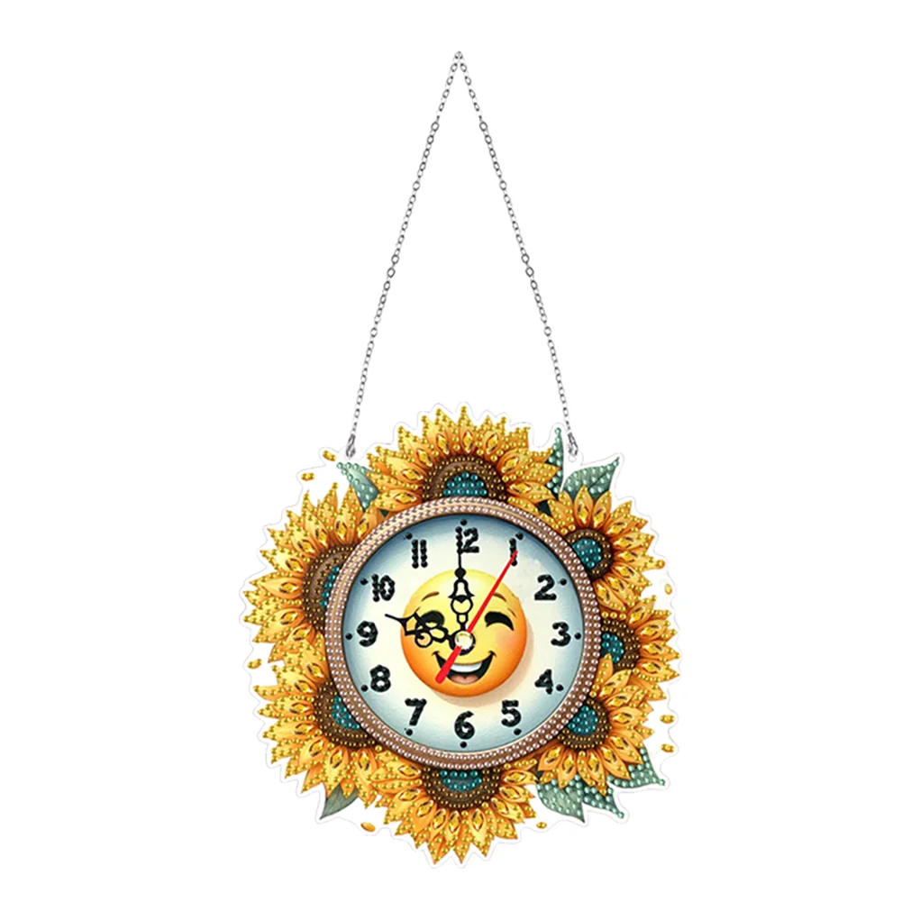2Pcs Sunflower DIY Diamond Painting Ornament with Clock Function Home Decor Art