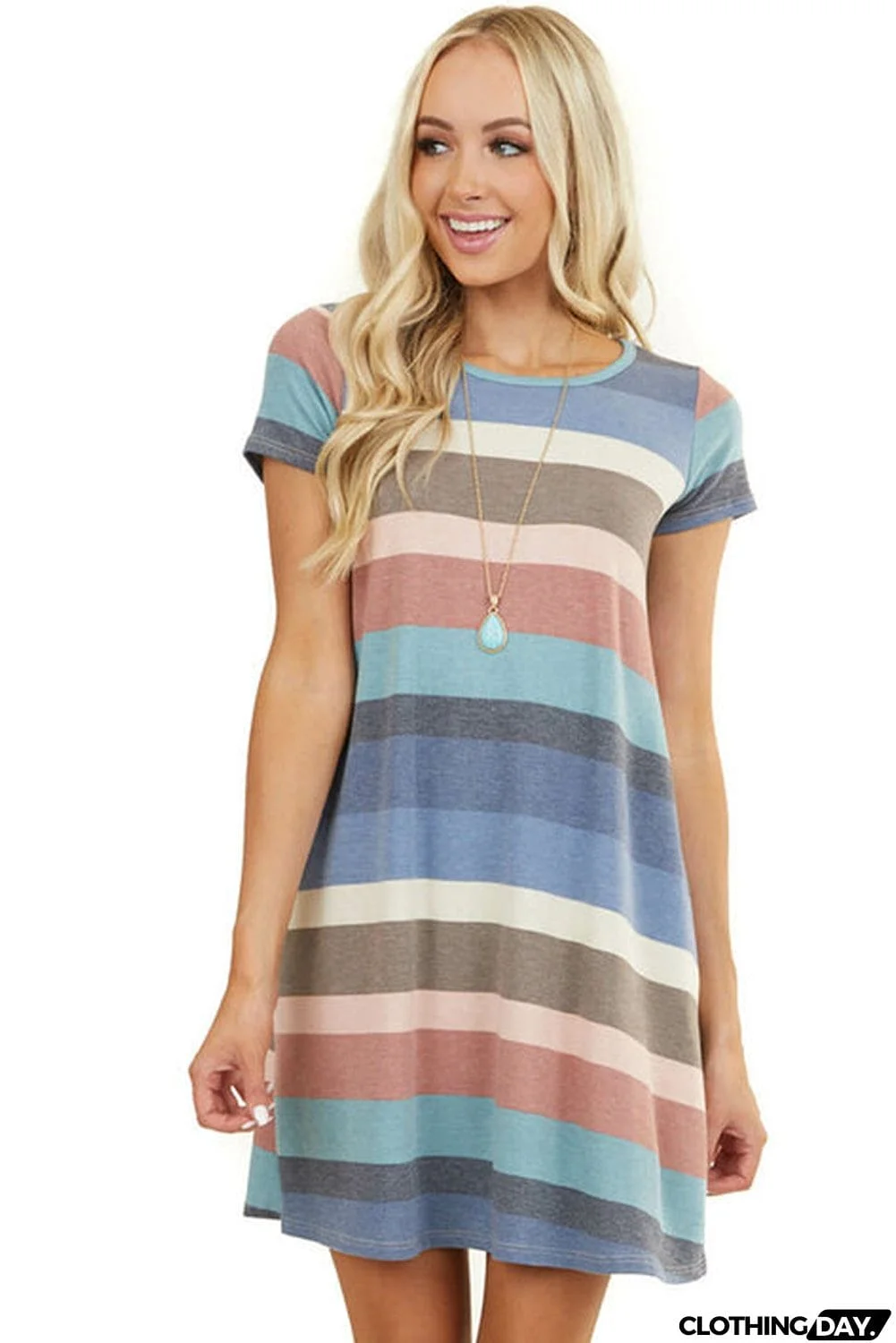 Multicolor Striped Pocket T Shirt Dress