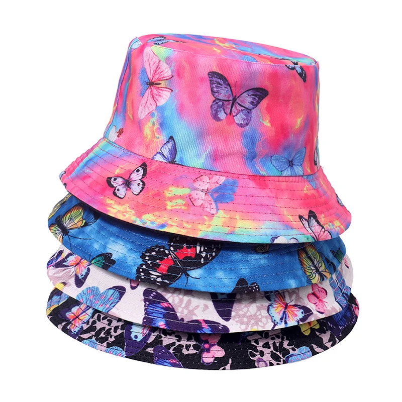 Double-sided sun protection hat color butterfly fisherman hat