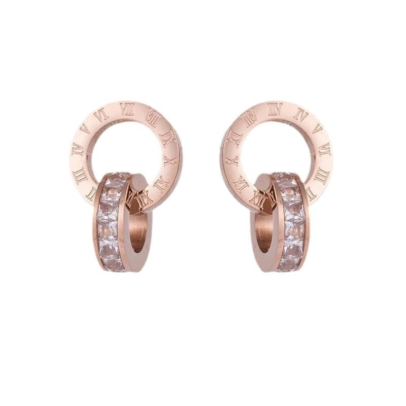 1 Pair Sweet Letter Heart Shape Flower Plating Titanium Steel Ear Studs