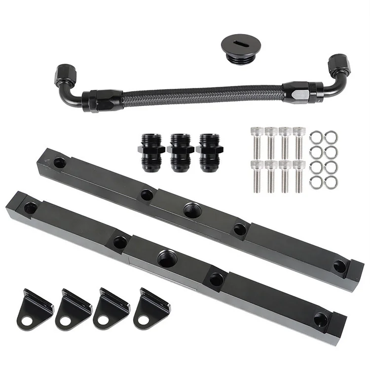 Silscvtt Z909 Ls3 / L99 Black 8an Fuel Rails Kit W/ Fittings & Crossover Hose Replacement for LS1 LS6