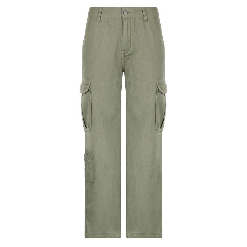 Rapcopter y2k Green Cargo Jeans Big Pockets Low Waisted Trousers Harajuku Casual Basic Sweatpants Women Retro Sporty Joggers 90s