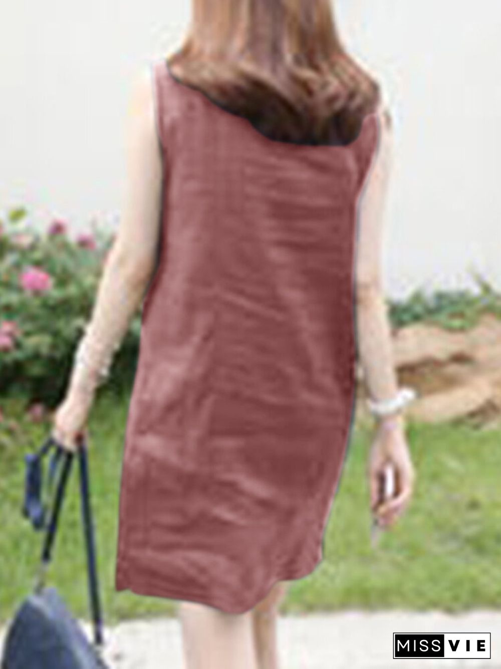 Solid Sleeveless Button Front Lapel Dress For Women