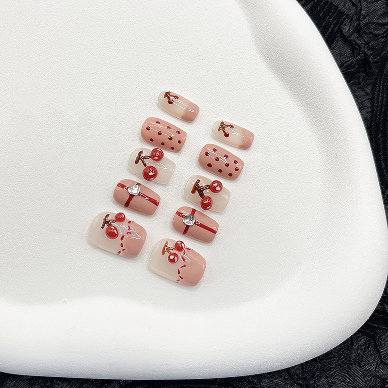 Hand-painted Cherry Nail Art