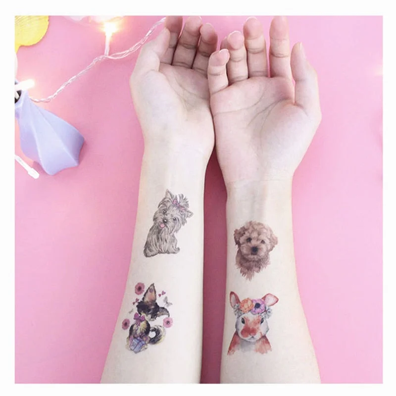 20Pcs/Set No Repeat Cute Pets Waterproof Temporary Tattoo Stickers Body Art Disposable Cover Imperfections tatouage temporaire