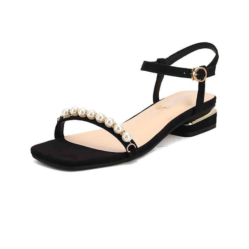 Women's Pearl Buckle Ankle Strap 2.5cm Low Heeled Sandals | ARKGET