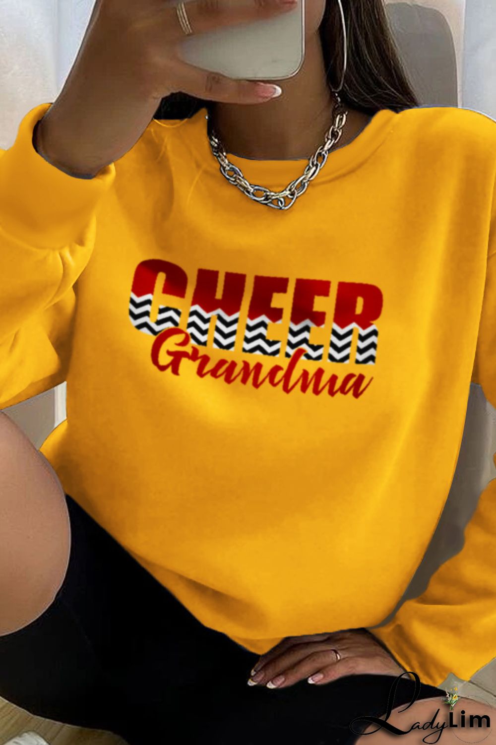 White Fashion Street Print Split Joint Letter O Neck Tops