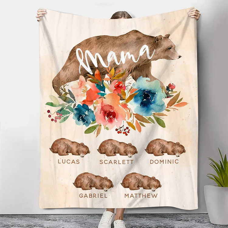 Kettenmachen Personalisierbare 5 Namen Bunt Blume Mama Bär Decke - Geschenk für Mutter