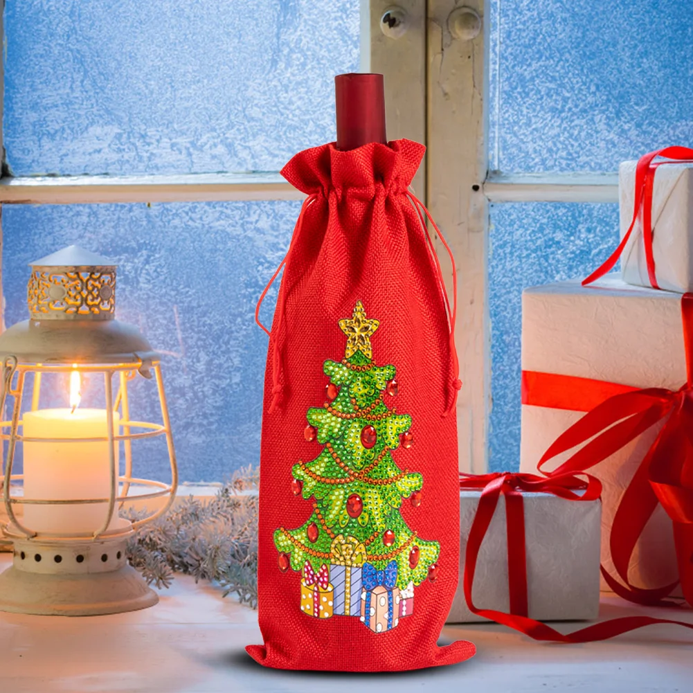 Christmas Special Shape Diamond Painting Wine Bottle Cover Set for Table Decor