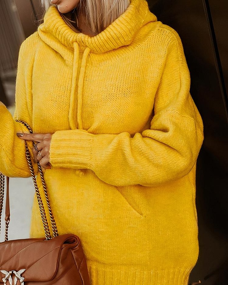 Drawstring Front Kangaroo Pocket Hooded Sweater - Shop Trendy Women's Clothing | LoverChic