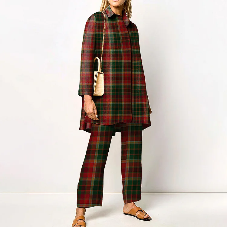 Check Print Long Sleeve Two Piece Set