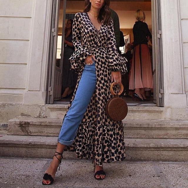 Fashion Leopard Print Split Dress MusePointer