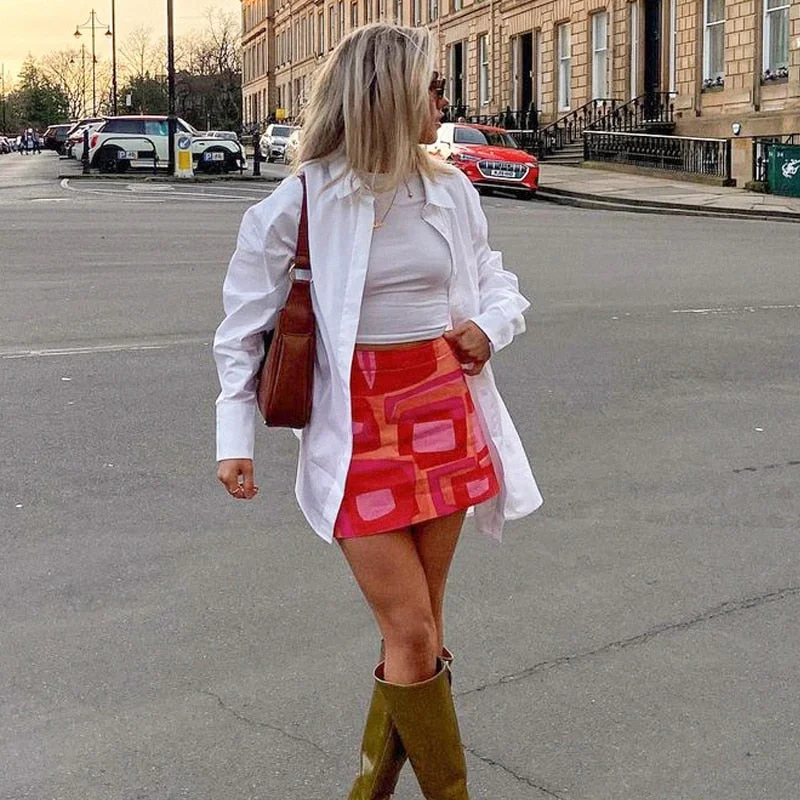 HEYounGIRL Print  Aesthetic High Waist Mini Skirts Womens Summer Casual Fashion A Line Short Skirt Ladies Harajuku Streetwear