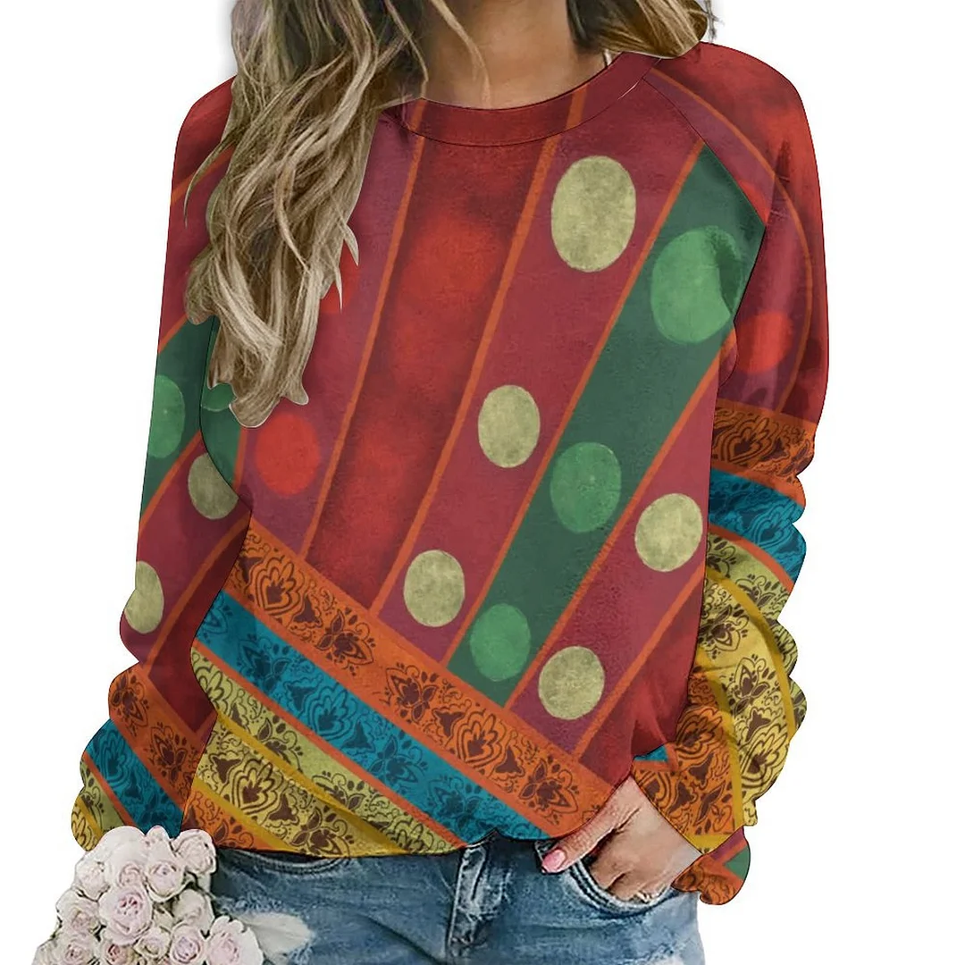 Printed Long Sleeve Casual Sweatshirt for  Women and Men Unisex Pattern Graphic, Red, Green