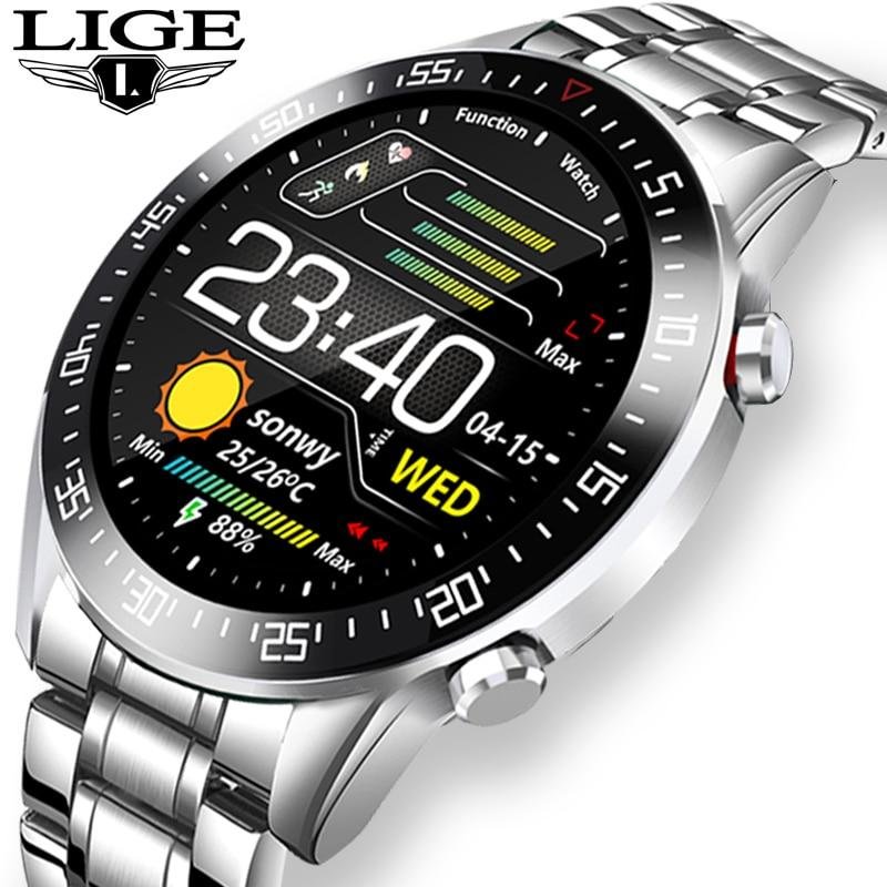 LIGE Full Circle Touch Screen Mens Waterproof Sports Luxury Smart Watch