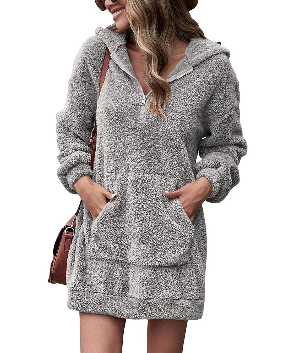 Women's Hoodies  Zipper Plush Sweater Long Top