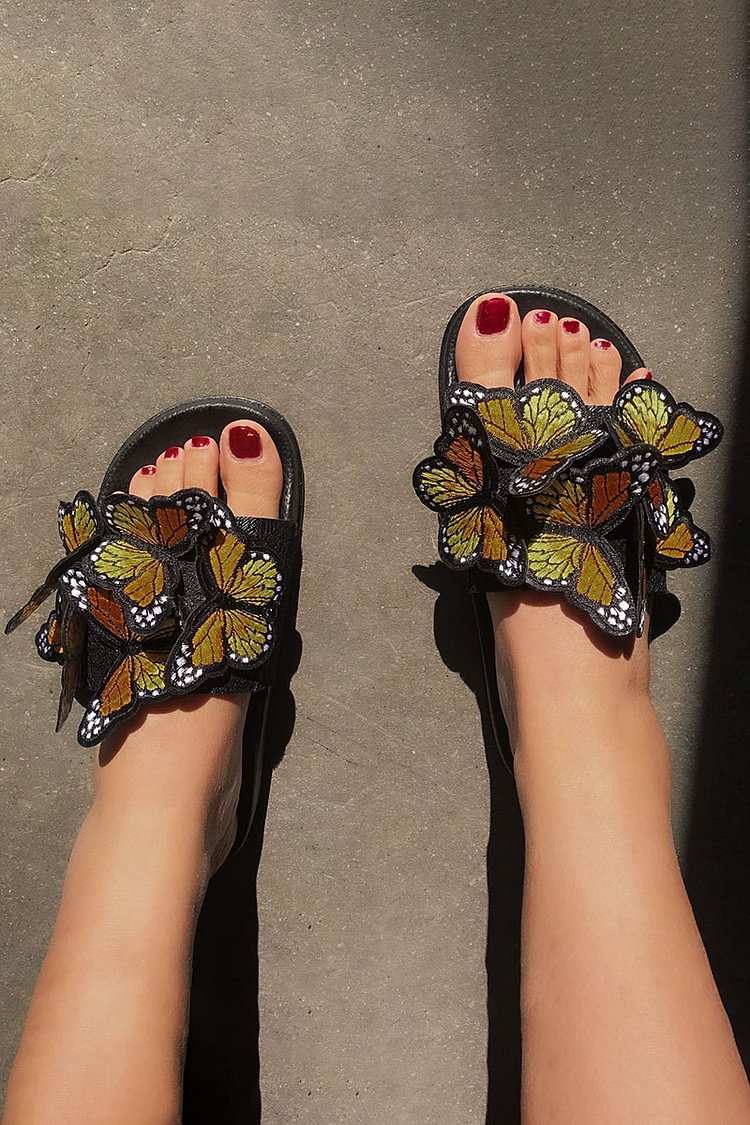 Butterfly Embroidery Flat Slippers