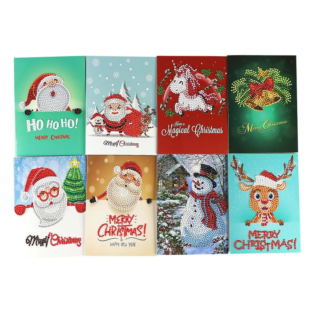 8pcs Christmas Greeting Cards DIY 5D Diamond Painting Set Xmas Gift