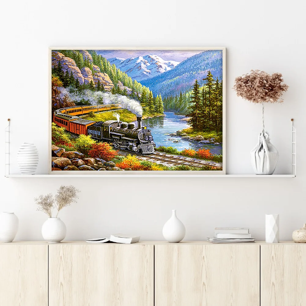 Full Embroidery cotton Thread (11CT) (Printed) Train Cross Stitch Artwork