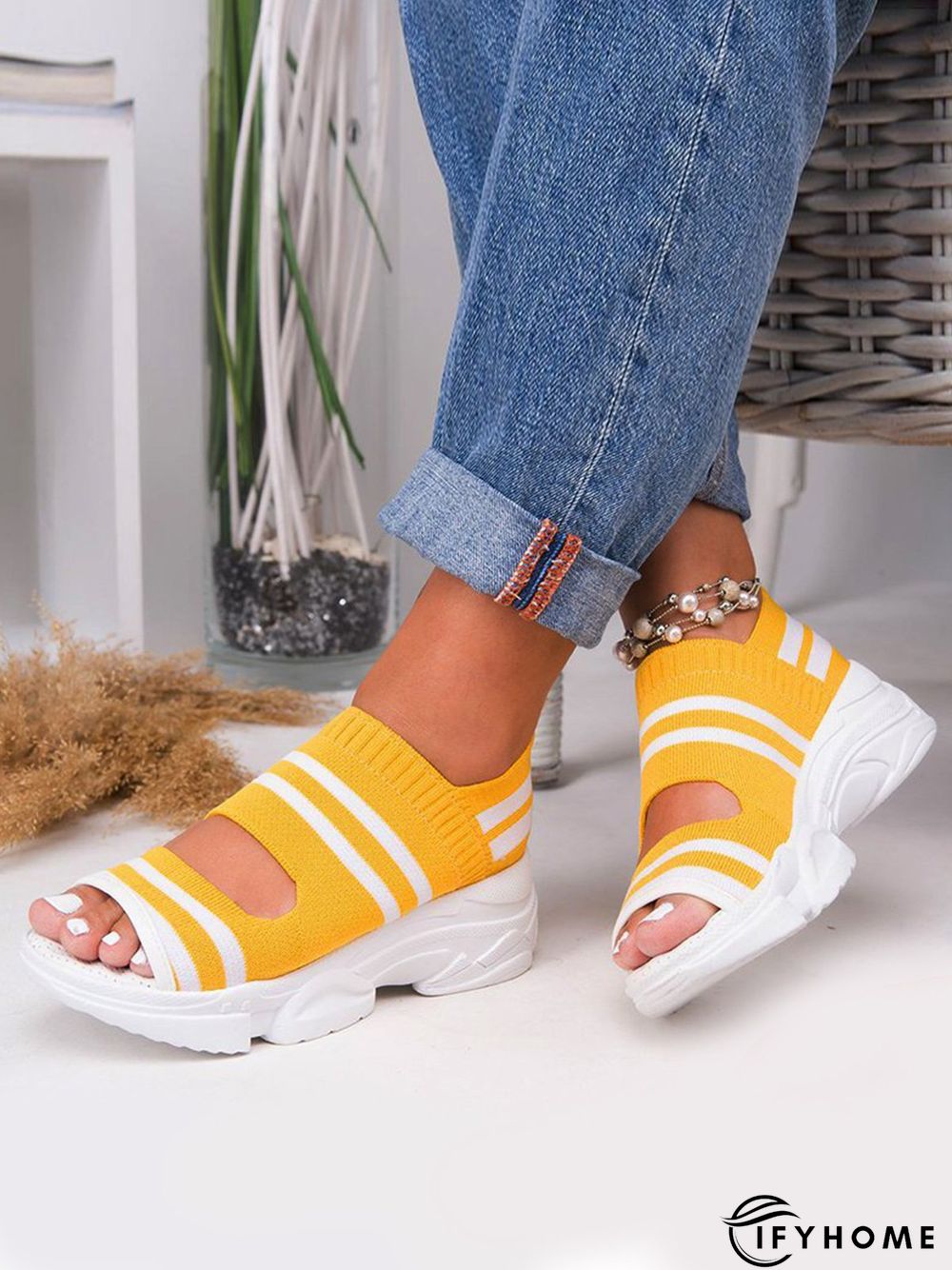 Casual Low Heel Gray Open Toe Sandals | IFYHOME