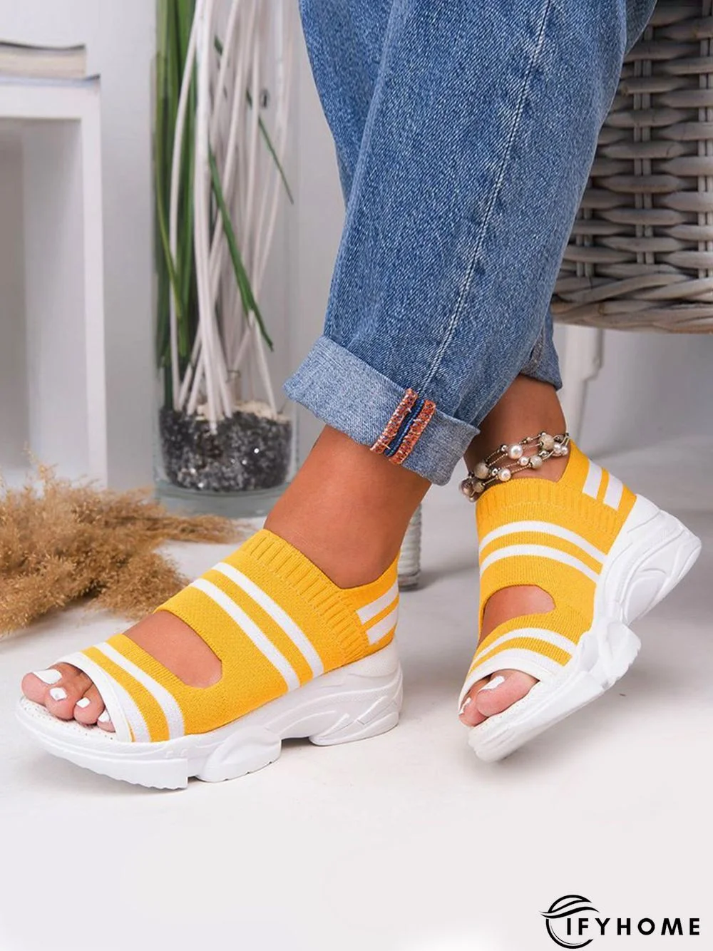Casual Low Heel Gray Open Toe Sandals | IFYHOME