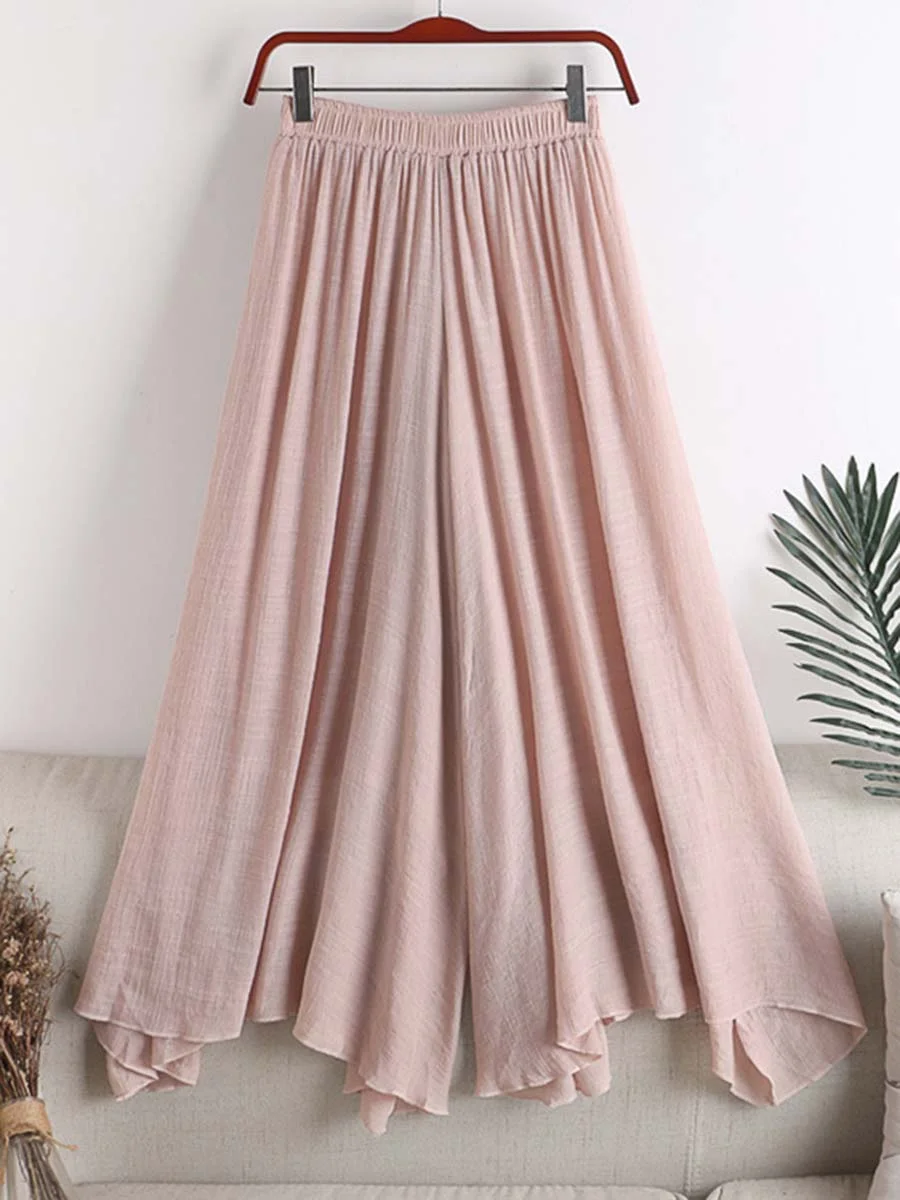 Women's Casual Solid Color Cotton and Linen Loose Wide-leg Pants