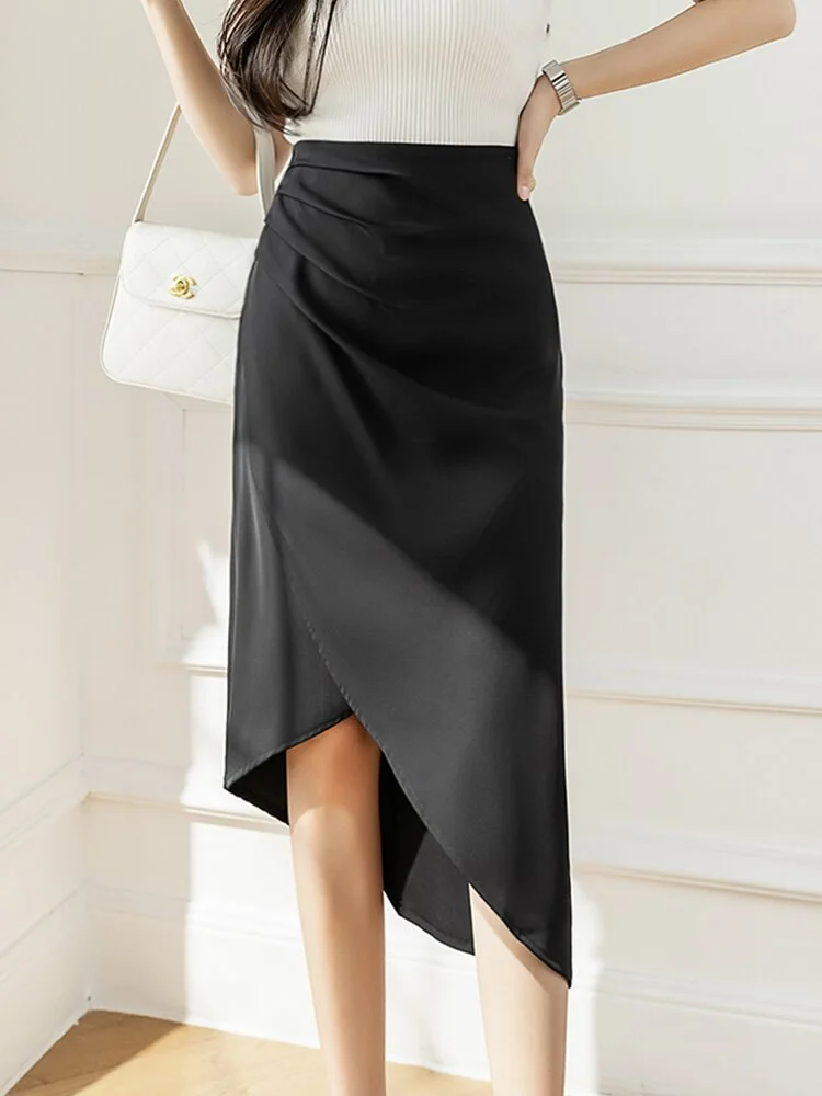 Nncharge Summer Office Lady Empire Slim Skirt Elegant Women Asymmetric Split Skrit Female Bodycon A-line Skirt