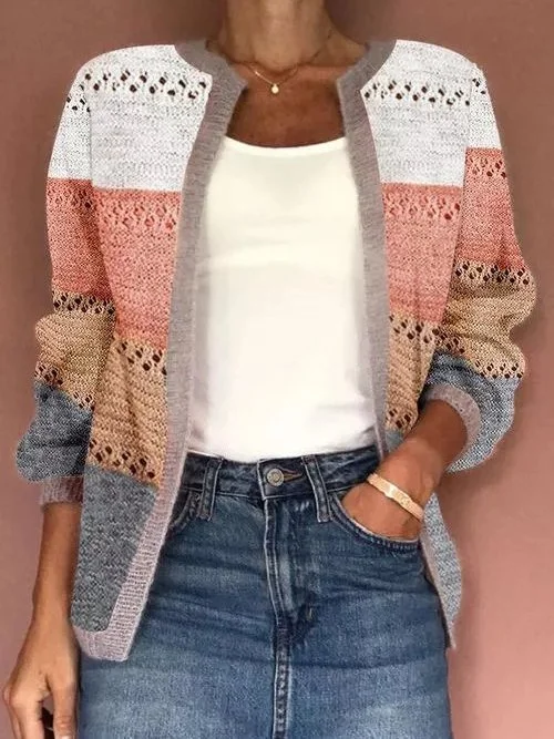 Ombre/tie-Dye Crew Neck Casual Long Sleeve Outerwear