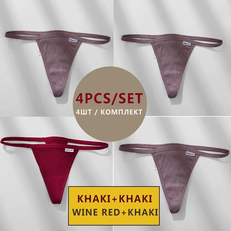 FINETOO 4PCS/Set Cotton Women Panties Woman Thong G-string Underwear Pantys Sexy Low Waist Underpant For Ladies Lingerie Female