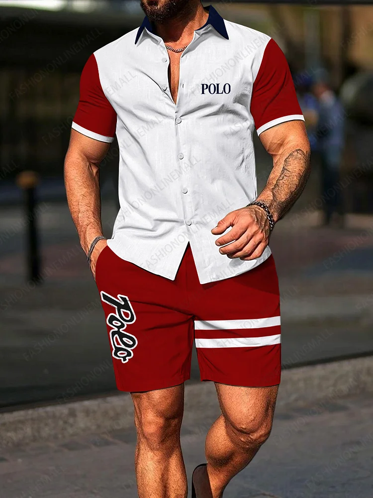 Men's casual printed short sleeved two-piece set