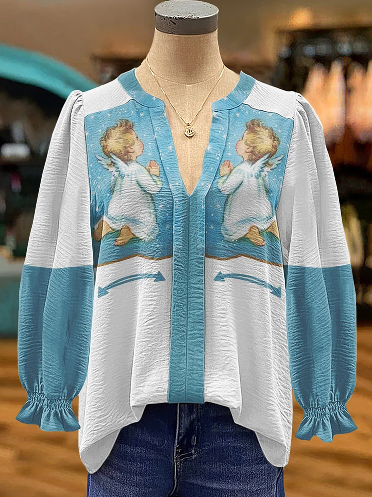 Vintage Angel Art Print Cotton and Linen Top