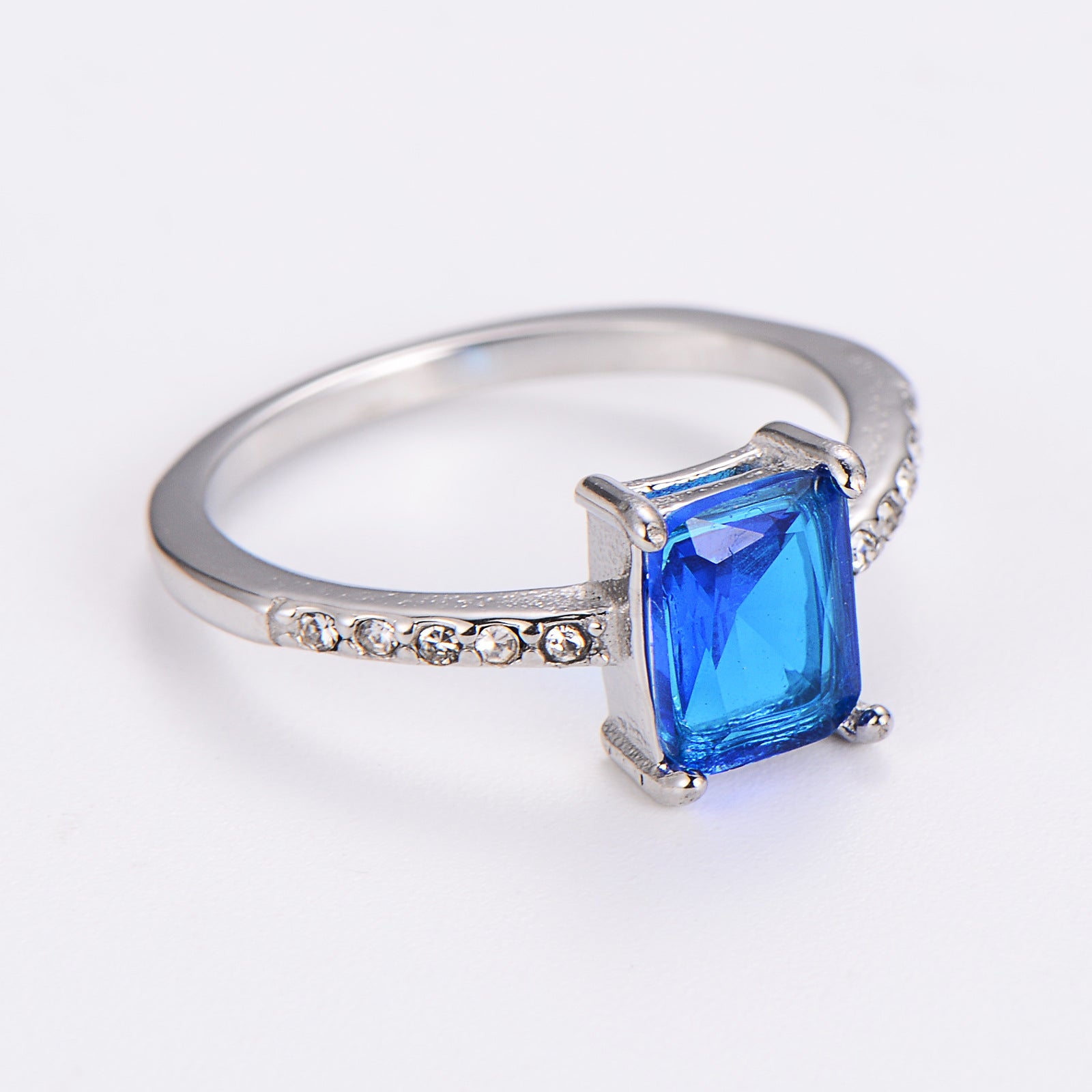 Aml Stainless Steel Square Zircon Ring Versatile Color Ring Female Stainless Steel